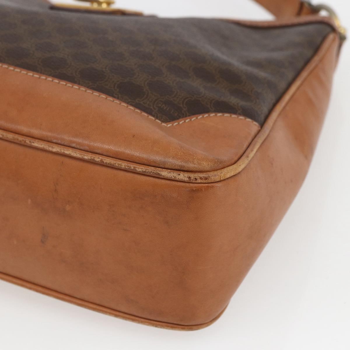 CELINE Macadam Canvas Shoulder Bag PVC Leather Brown Gold Auth 164864