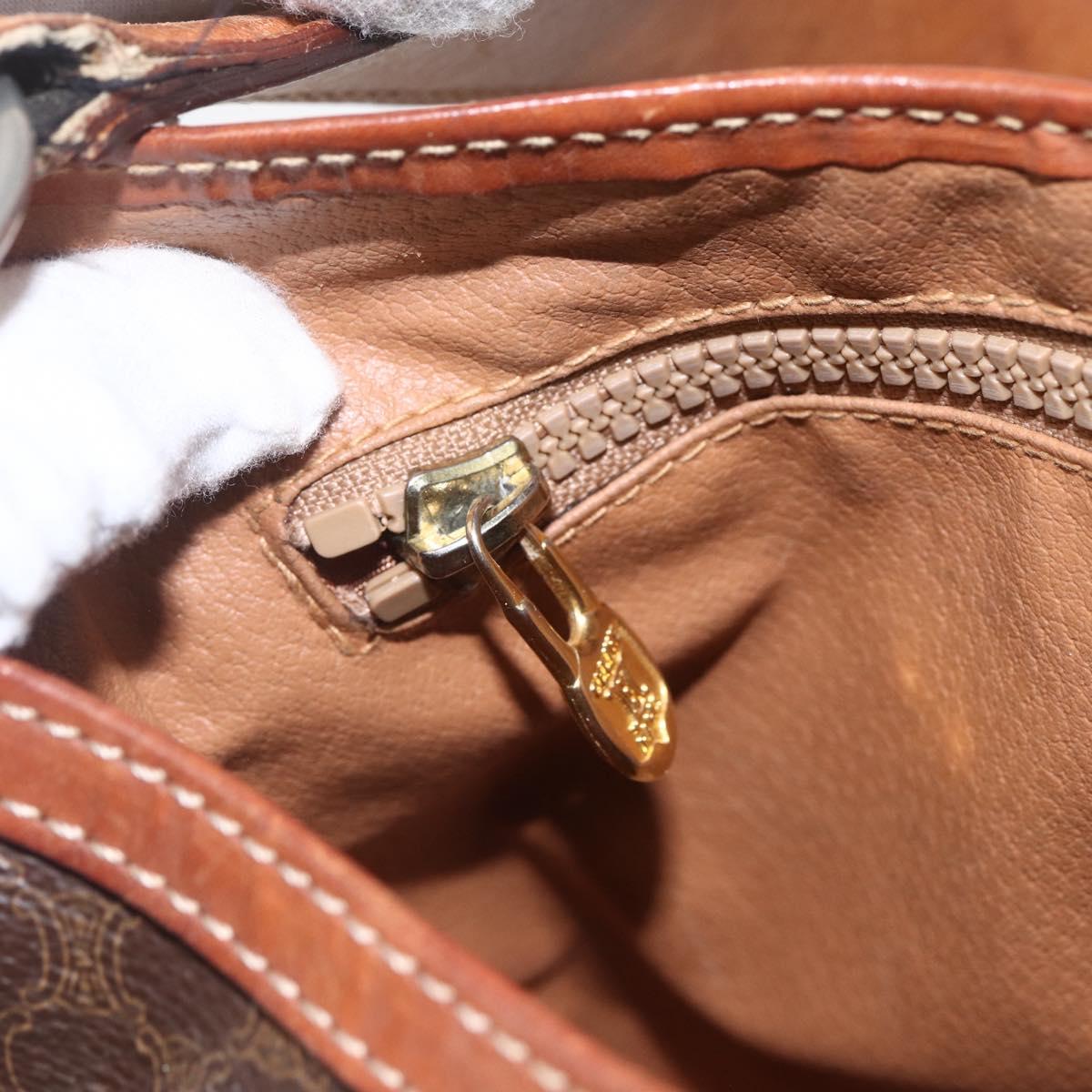 CELINE Macadam Canvas Shoulder Bag PVC Leather Brown Gold Auth 164864