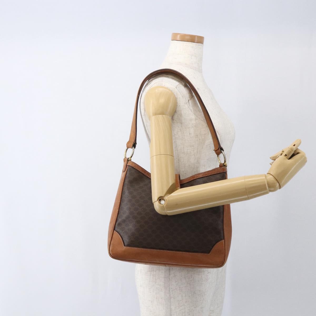 CELINE Macadam Canvas Shoulder Bag PVC Leather Brown Gold Auth 164864