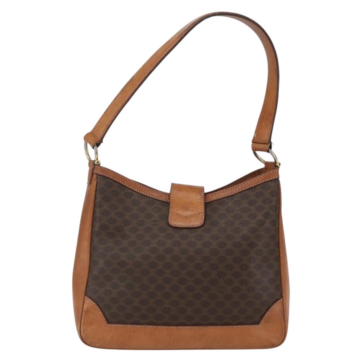 CELINE Macadam Canvas Shoulder Bag PVC Leather Brown Gold Auth 164864