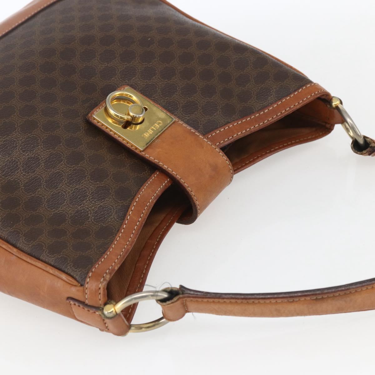 CELINE Macadam Canvas Shoulder Bag PVC Leather Brown Gold Auth 164864