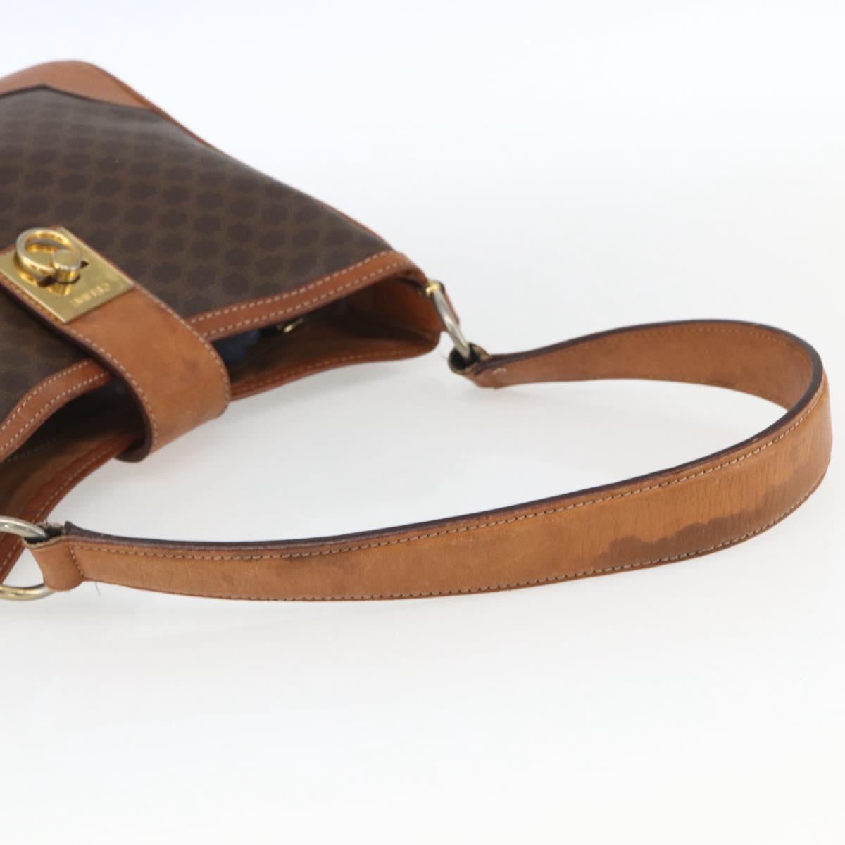 CELINE Macadam Canvas Shoulder Bag PVC Leather Brown Gold Auth 164864