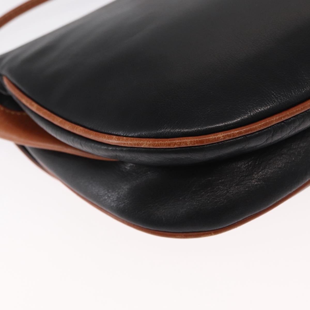 CELINE Shoulder Bag Leather Black Gold Auth 164870