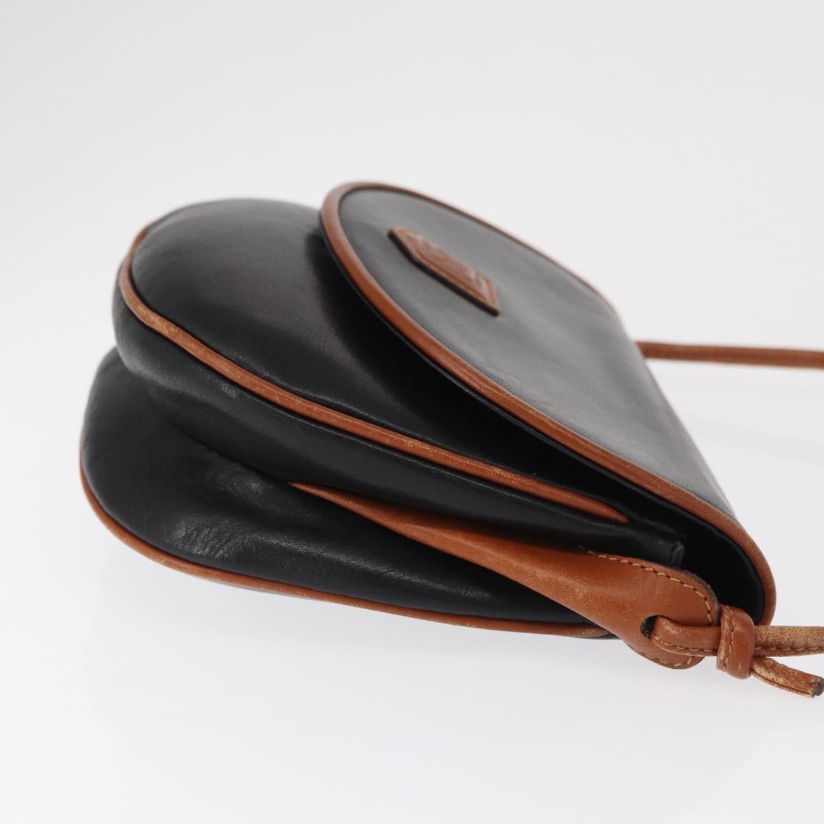 CELINE Shoulder Bag Leather Black Gold Auth 164870