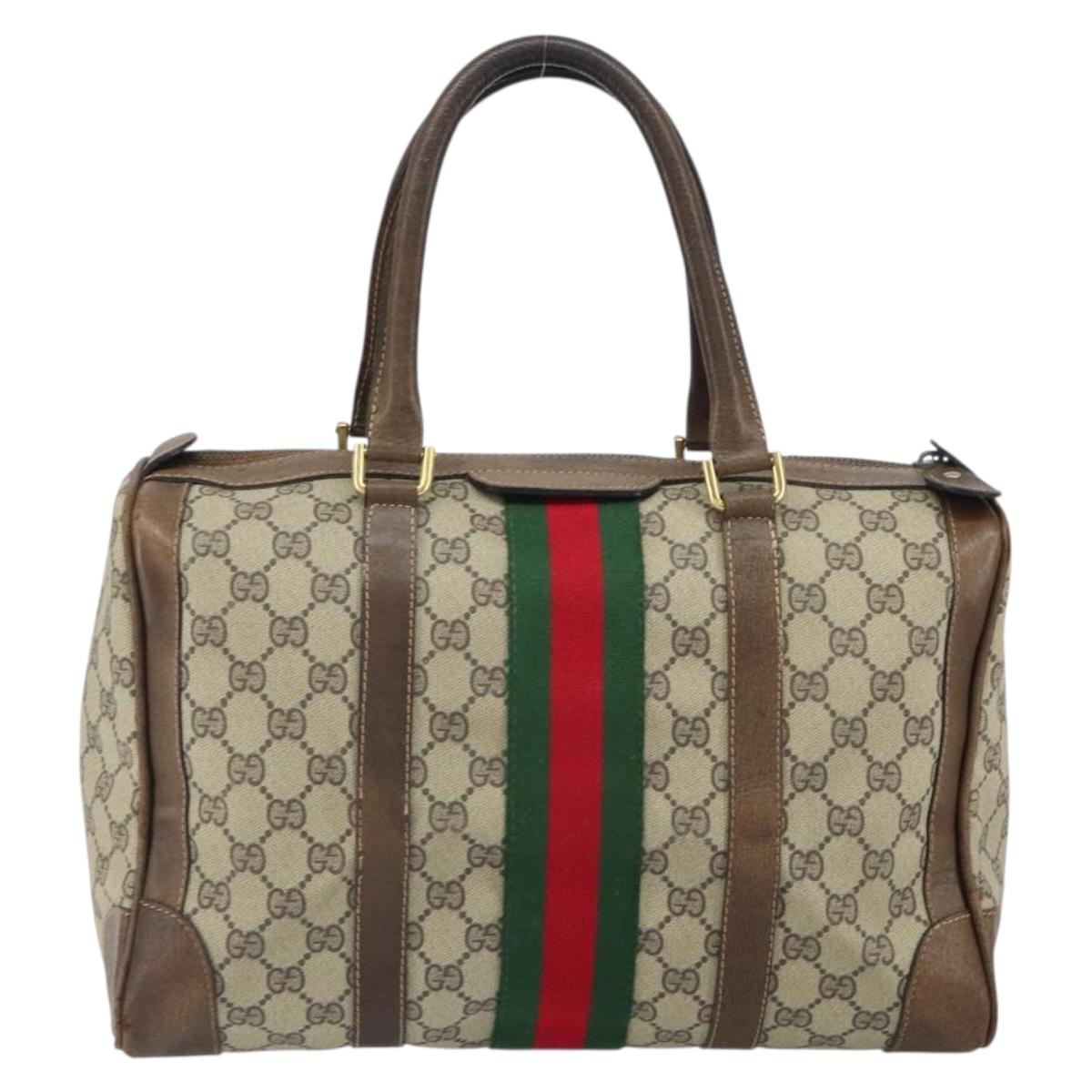 GUCCI GG Supreme Web Sherry Line Hand Bag PVC Beige Gold Auth 164871