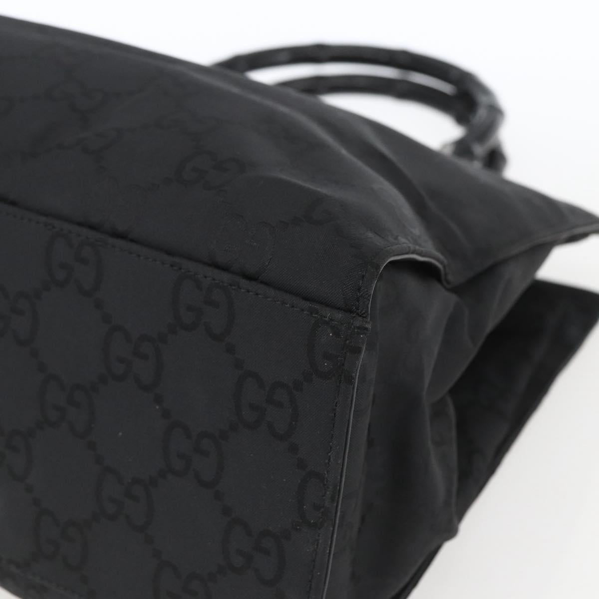 GUCCI GG Canvas Bamboo Hand Bag Nylon Black Silver 002 1010 Auth 164874