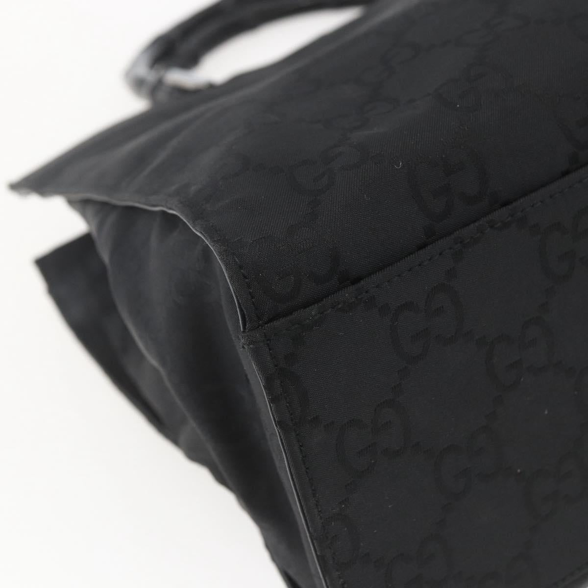 GUCCI GG Canvas Bamboo Hand Bag Nylon Black Silver 002 1010 Auth 164874