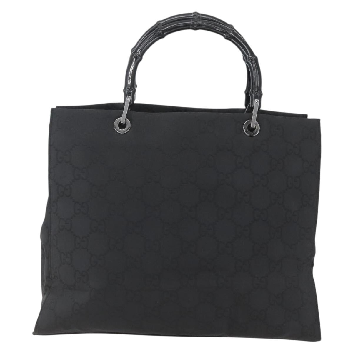 GUCCI GG Canvas Bamboo Hand Bag Nylon Black Silver 002 1010 Auth 164874