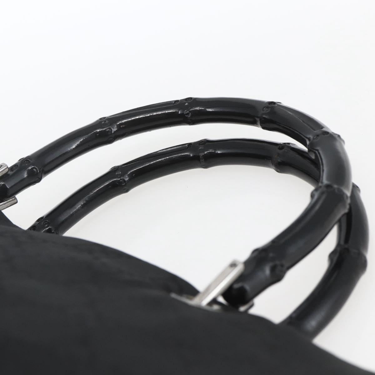 GUCCI GG Canvas Bamboo Hand Bag Nylon Black Silver 002 1010 Auth 164874
