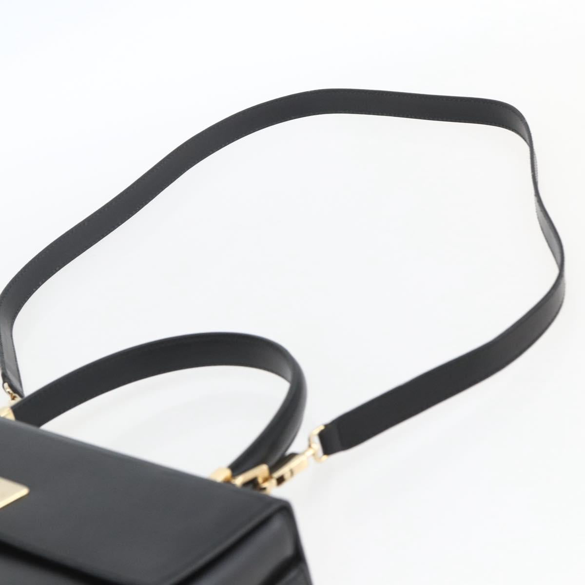 Salvatore Ferragamo Gancini Hand Bag Leather 2way Black Gold Auth 164875V
