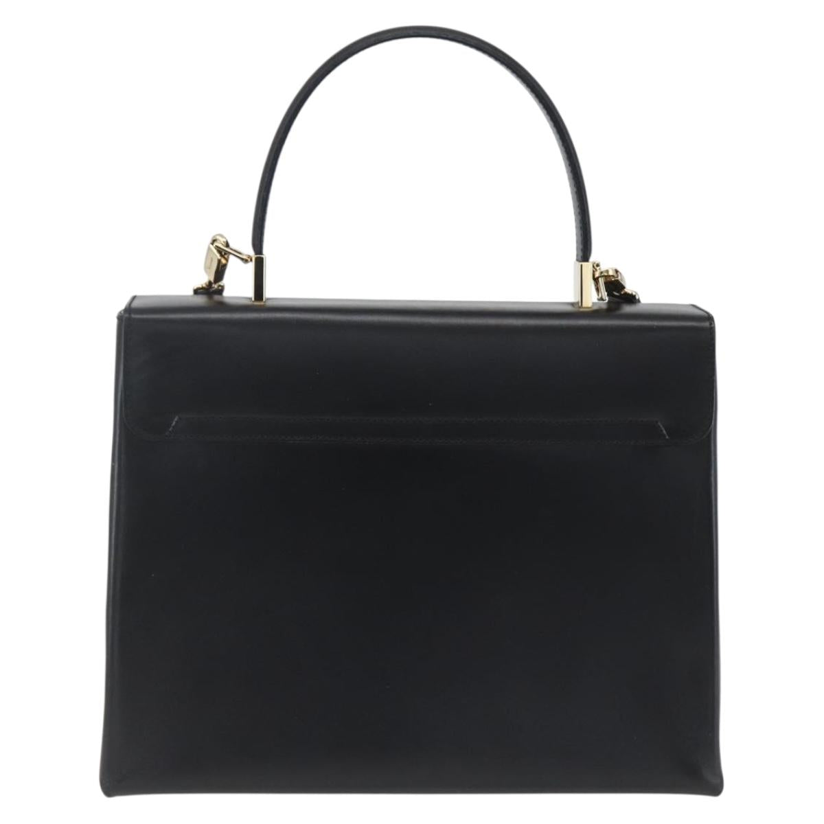 Salvatore Ferragamo Gancini Hand Bag Leather 2way Black Gold Auth 164875V