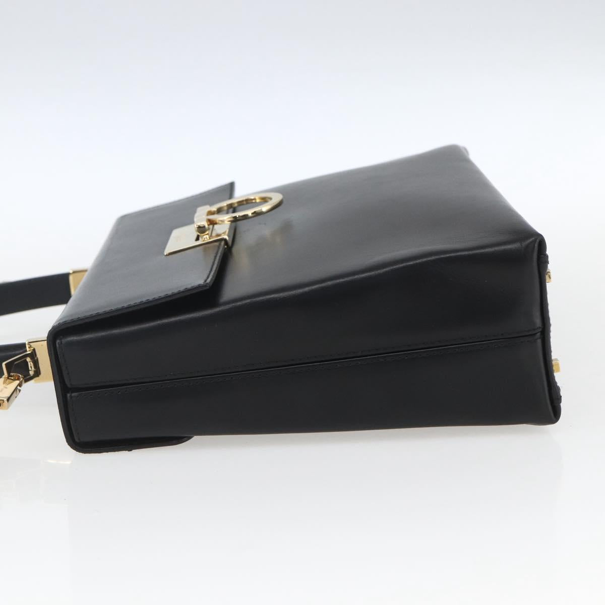 Salvatore Ferragamo Gancini Hand Bag Leather 2way Black Gold Auth 164875V