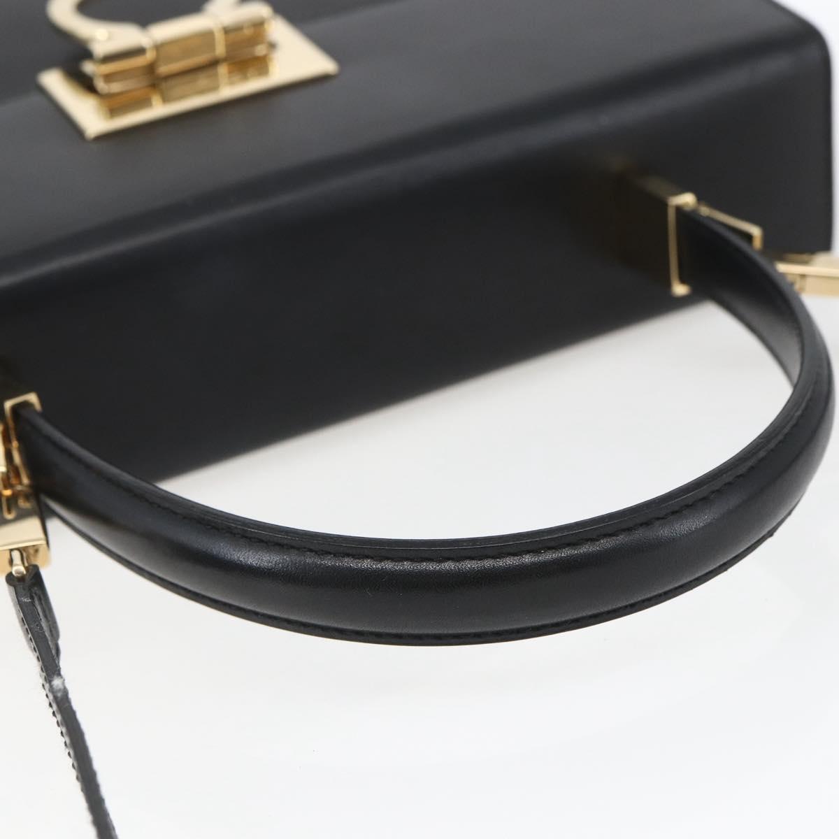 Salvatore Ferragamo Gancini Hand Bag Leather 2way Black Gold Auth 164875V