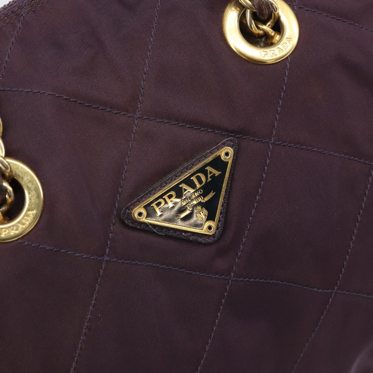 PRADA Chain Quilted Shoulder Bag Nylon Purple Gold Auth 164881