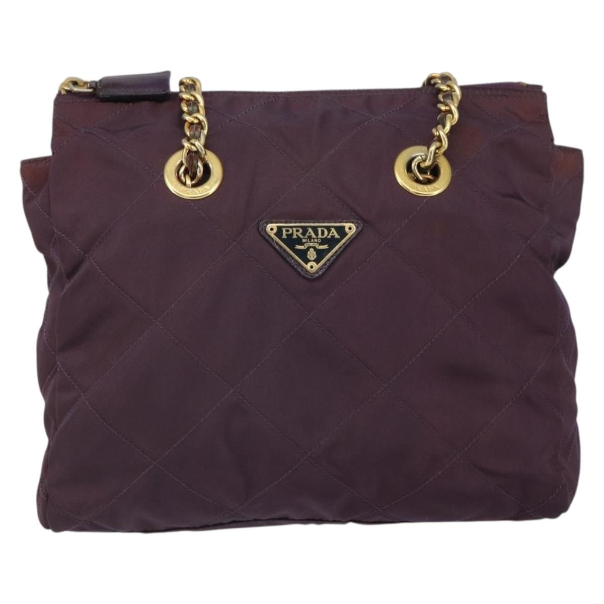 PRADA Chain Quilted Shoulder Bag Nylon Purple Gold Auth 164881