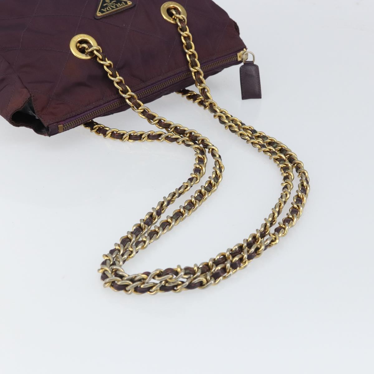 PRADA Chain Quilted Shoulder Bag Nylon Purple Gold Auth 164881