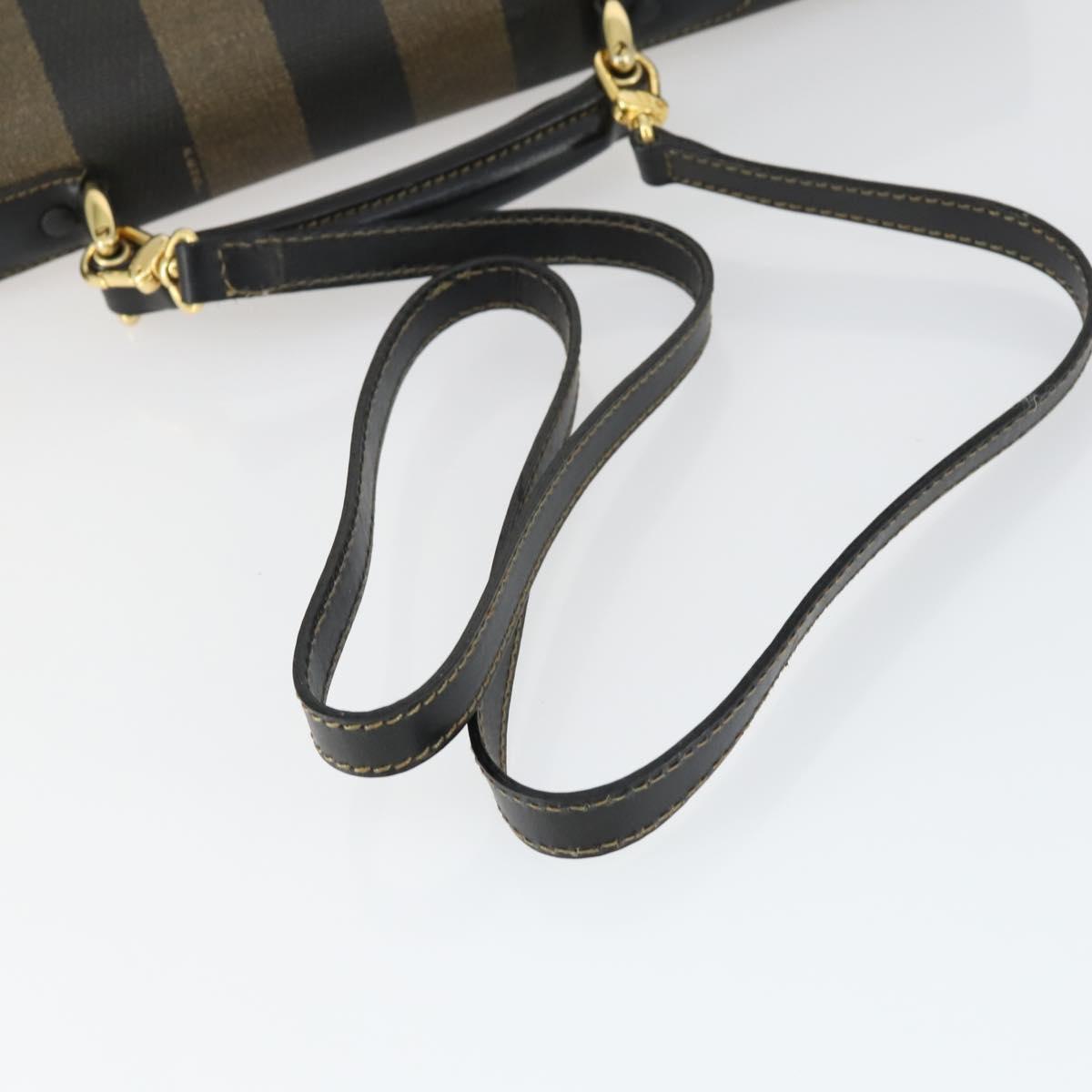 FENDI Pecan Canvas Business Bag PVC 2way Brown Black gold Auth 164882