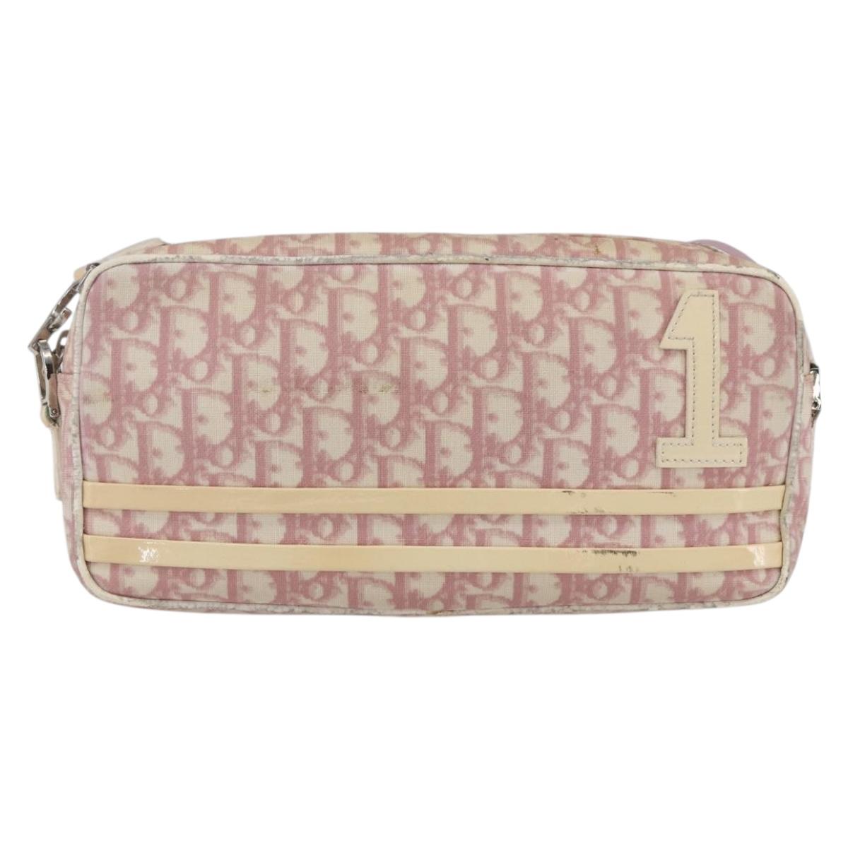 Christian Dior Trotter Canvas Shoulder Bag PVC Pink Silver Auth 164884