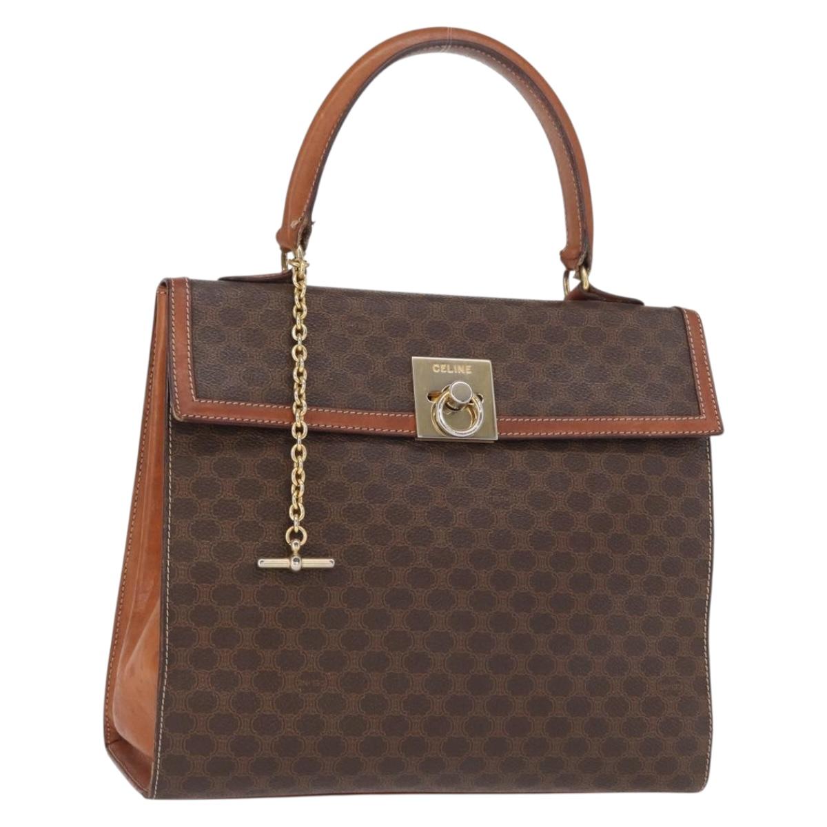 CELINE Macadam Canvas Hand Bag PVC Leather Brown Gold Auth 164902