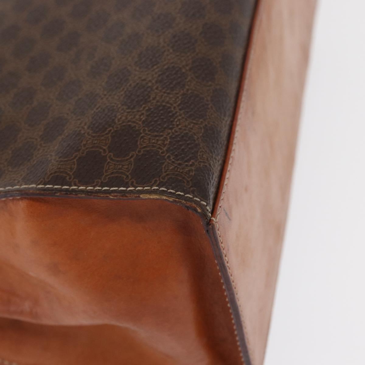 CELINE Macadam Canvas Hand Bag PVC Leather Brown Gold Auth 164902