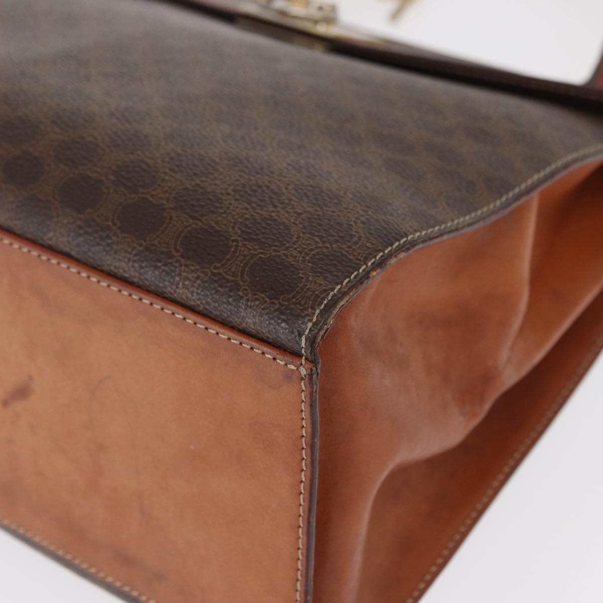 CELINE Macadam Canvas Hand Bag PVC Leather Brown Gold Auth 164902