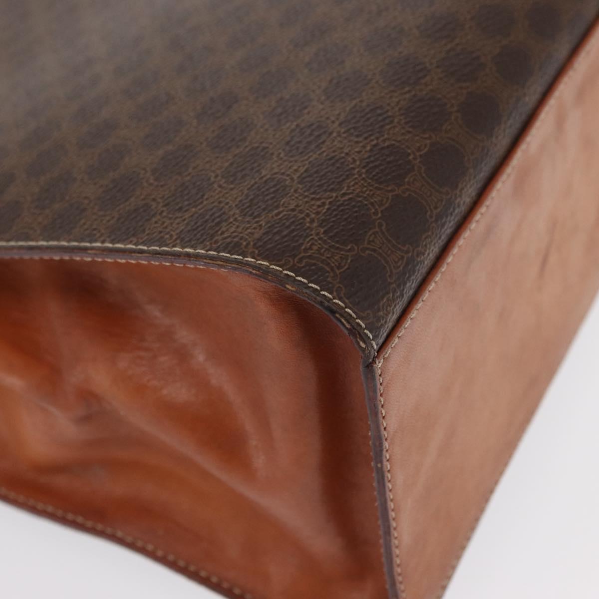 CELINE Macadam Canvas Hand Bag PVC Leather Brown Gold Auth 164902