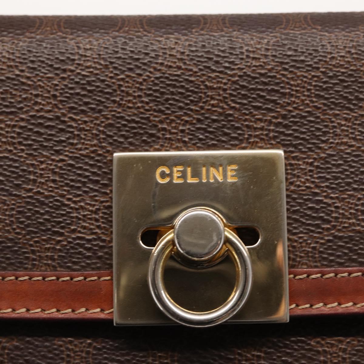 CELINE Macadam Canvas Hand Bag PVC Leather Brown Gold Auth 164902