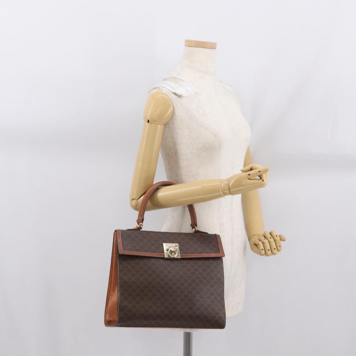 CELINE Macadam Canvas Hand Bag PVC Leather Brown Gold Auth 164902