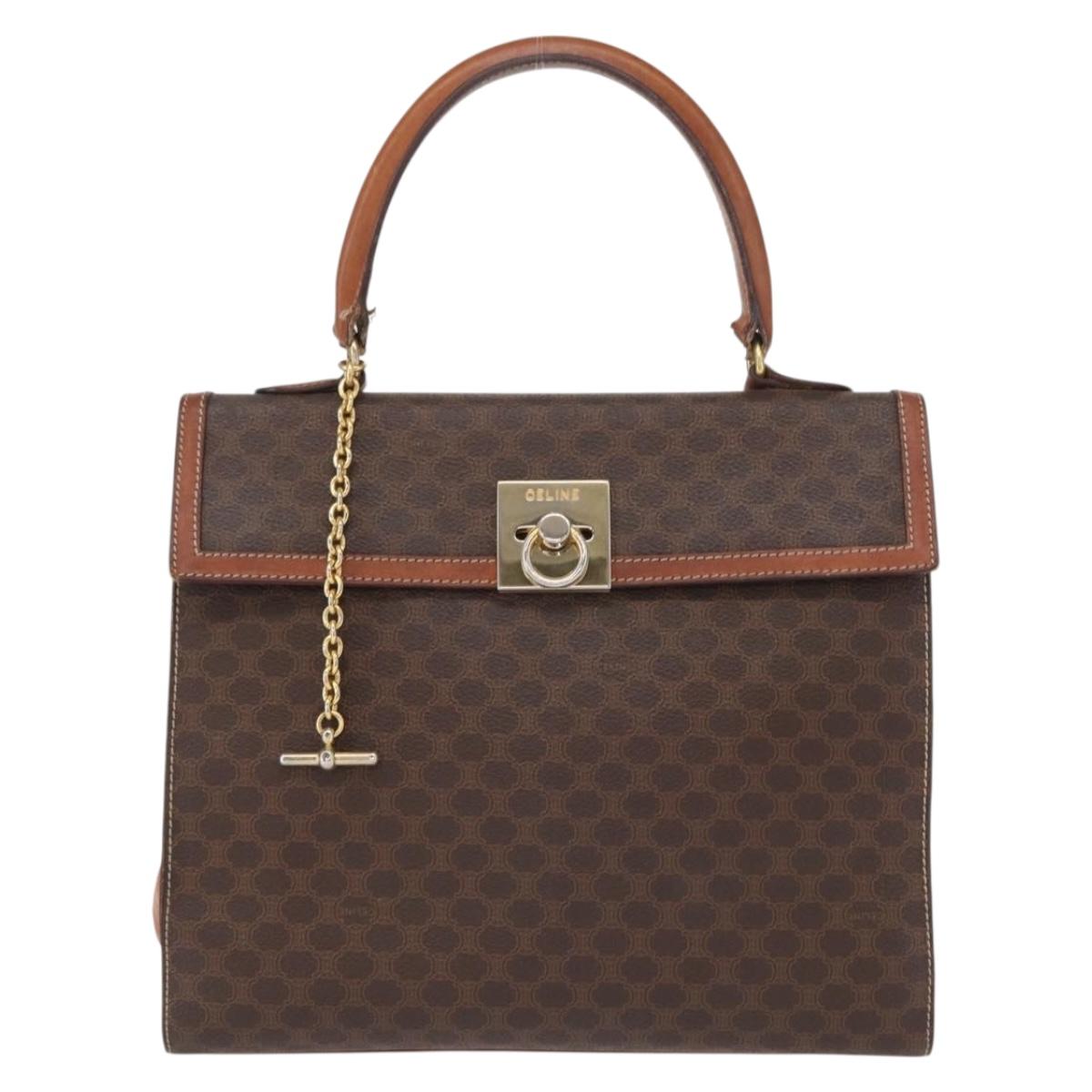 CELINE Macadam Canvas Hand Bag PVC Leather Brown Gold Auth 164902
