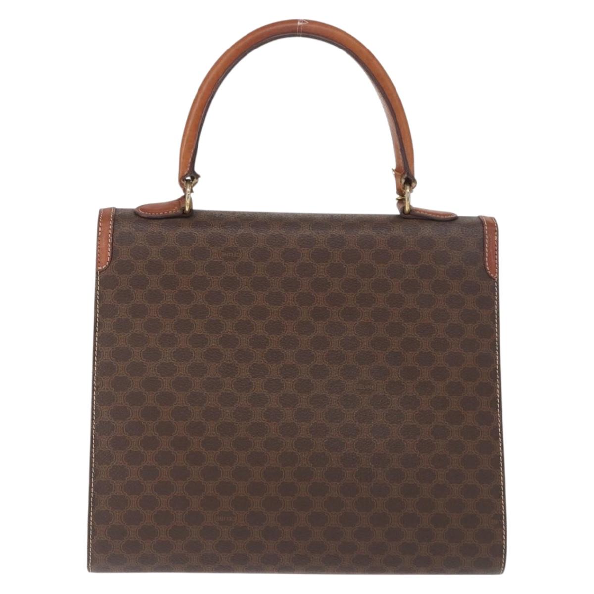CELINE Macadam Canvas Hand Bag PVC Leather Brown Gold Auth 164902