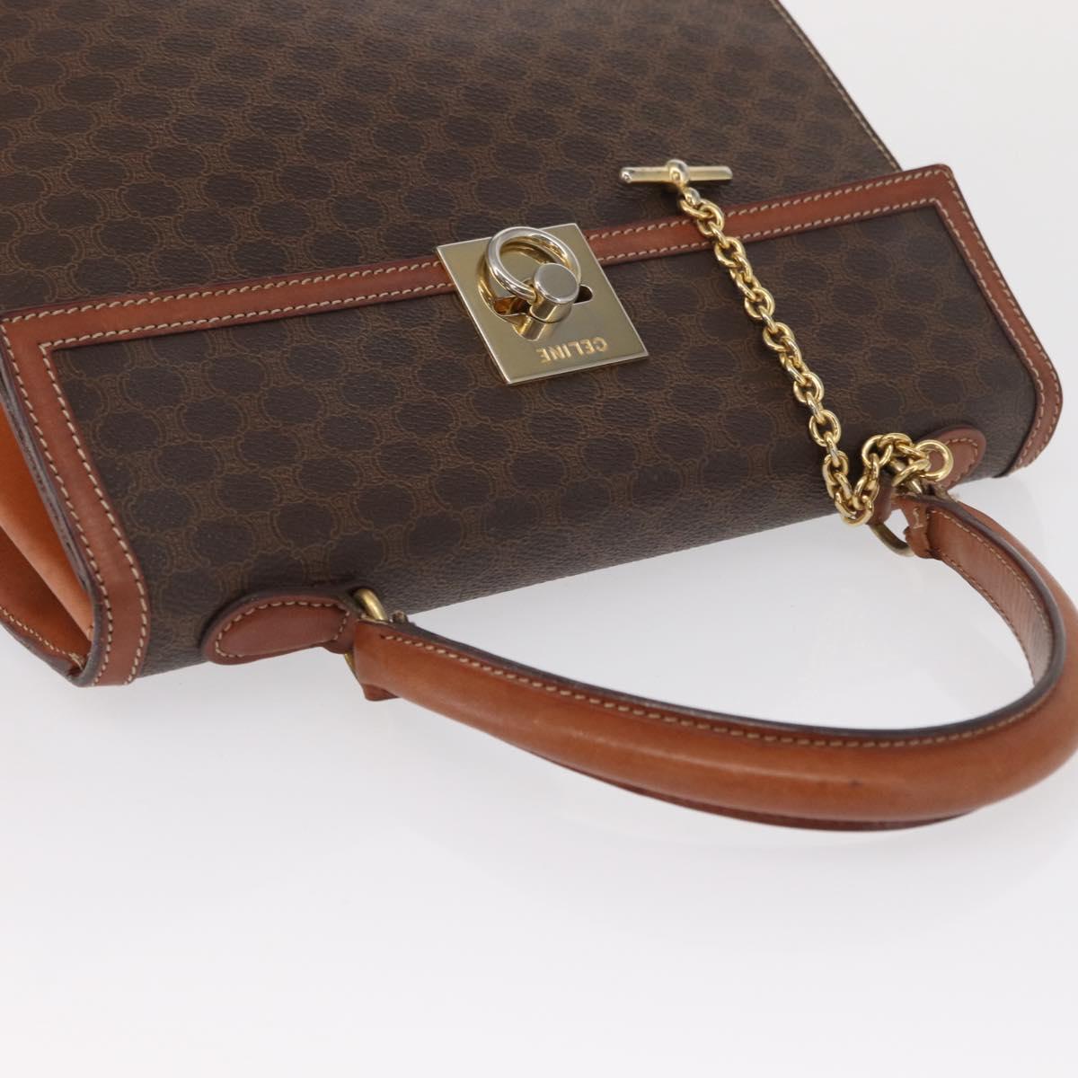 CELINE Macadam Canvas Hand Bag PVC Leather Brown Gold Auth 164902