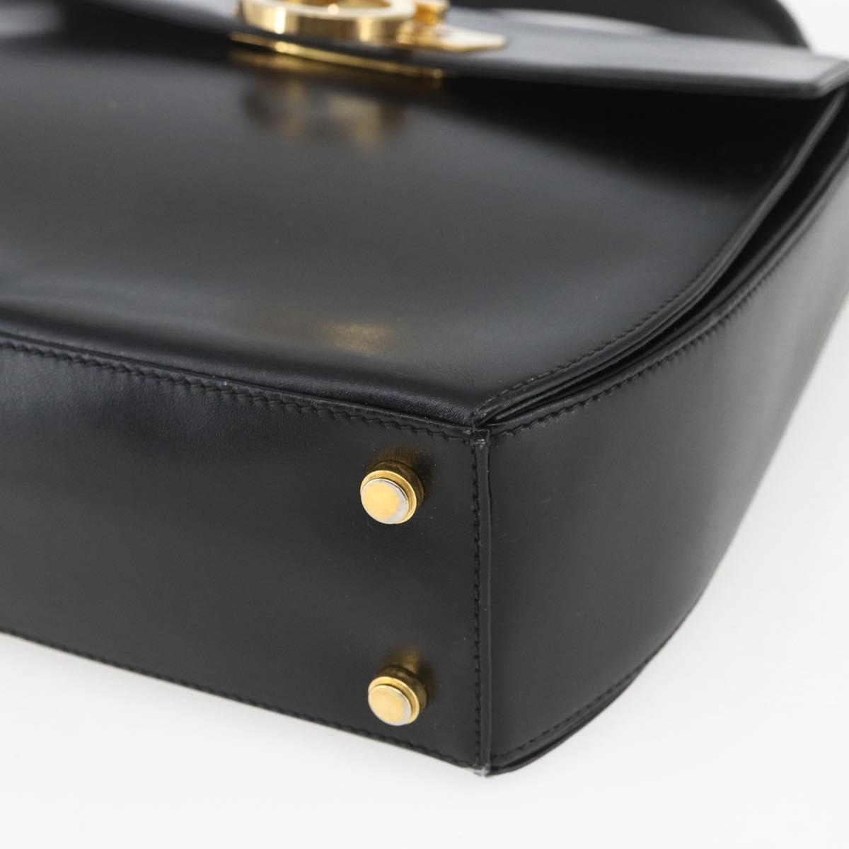 Salvatore Ferragamo Gancini Hand Bag Leather Black Gold Auth 164903