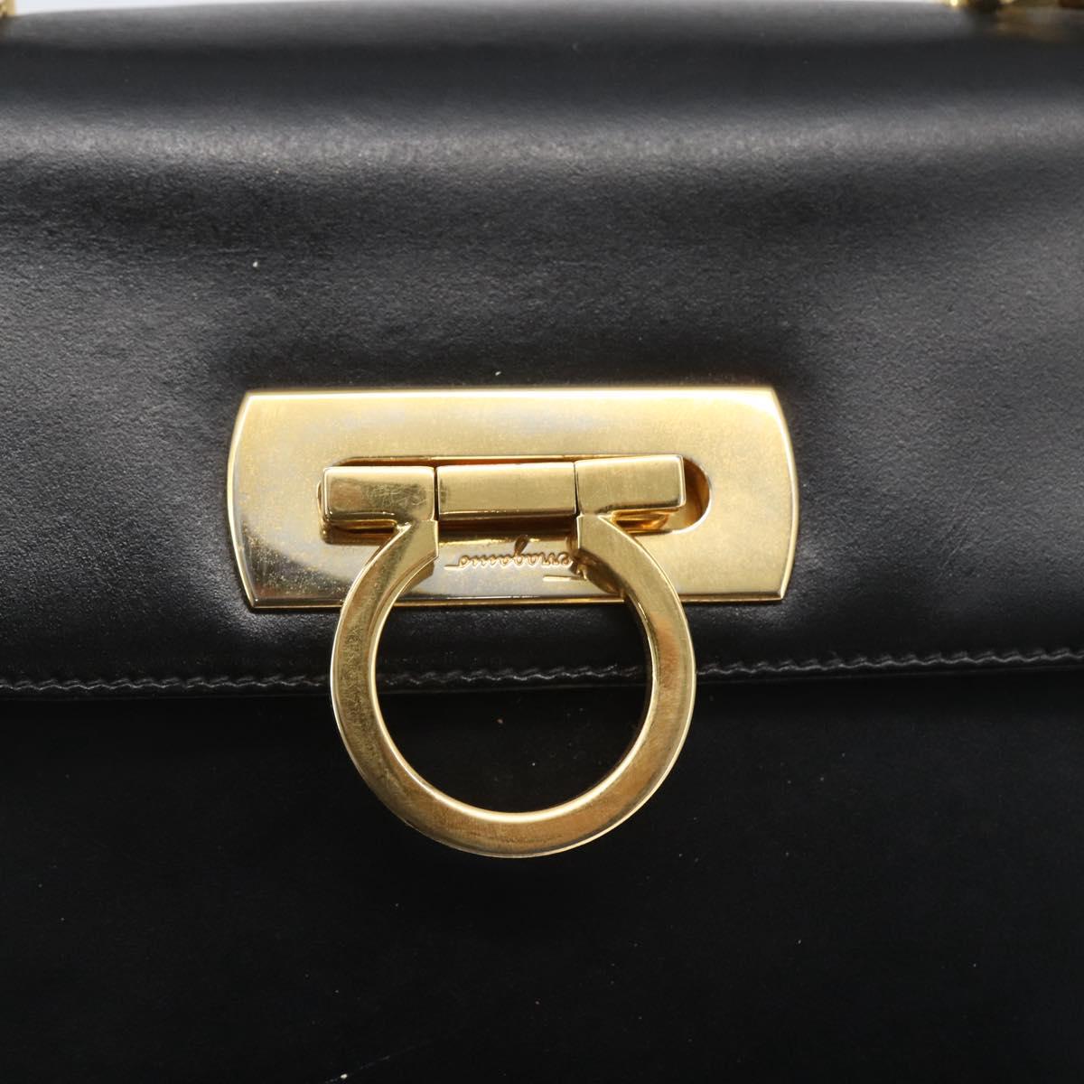 Salvatore Ferragamo Gancini Hand Bag Leather Black Gold Auth 164903