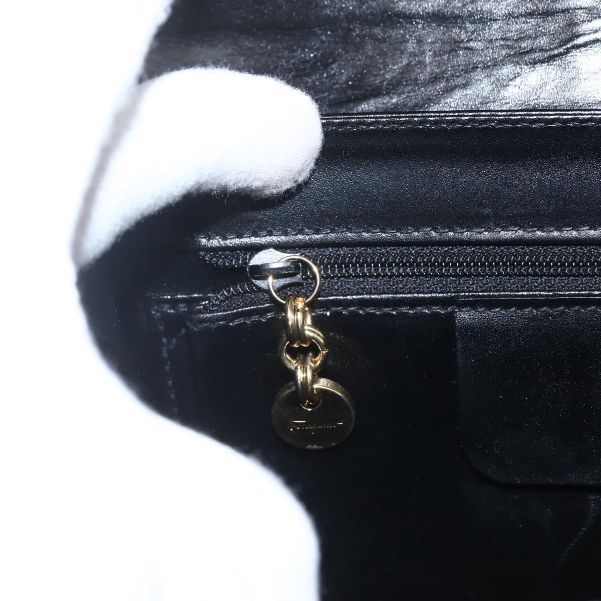 Salvatore Ferragamo Gancini Hand Bag Leather Black Gold Auth 164903