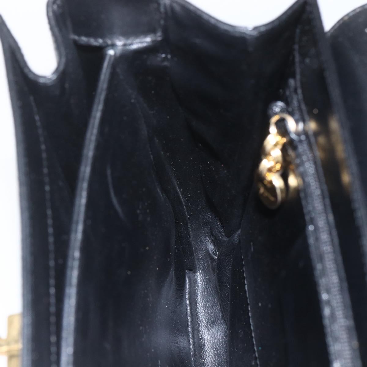 Salvatore Ferragamo Gancini Hand Bag Leather Black Gold Auth 164903