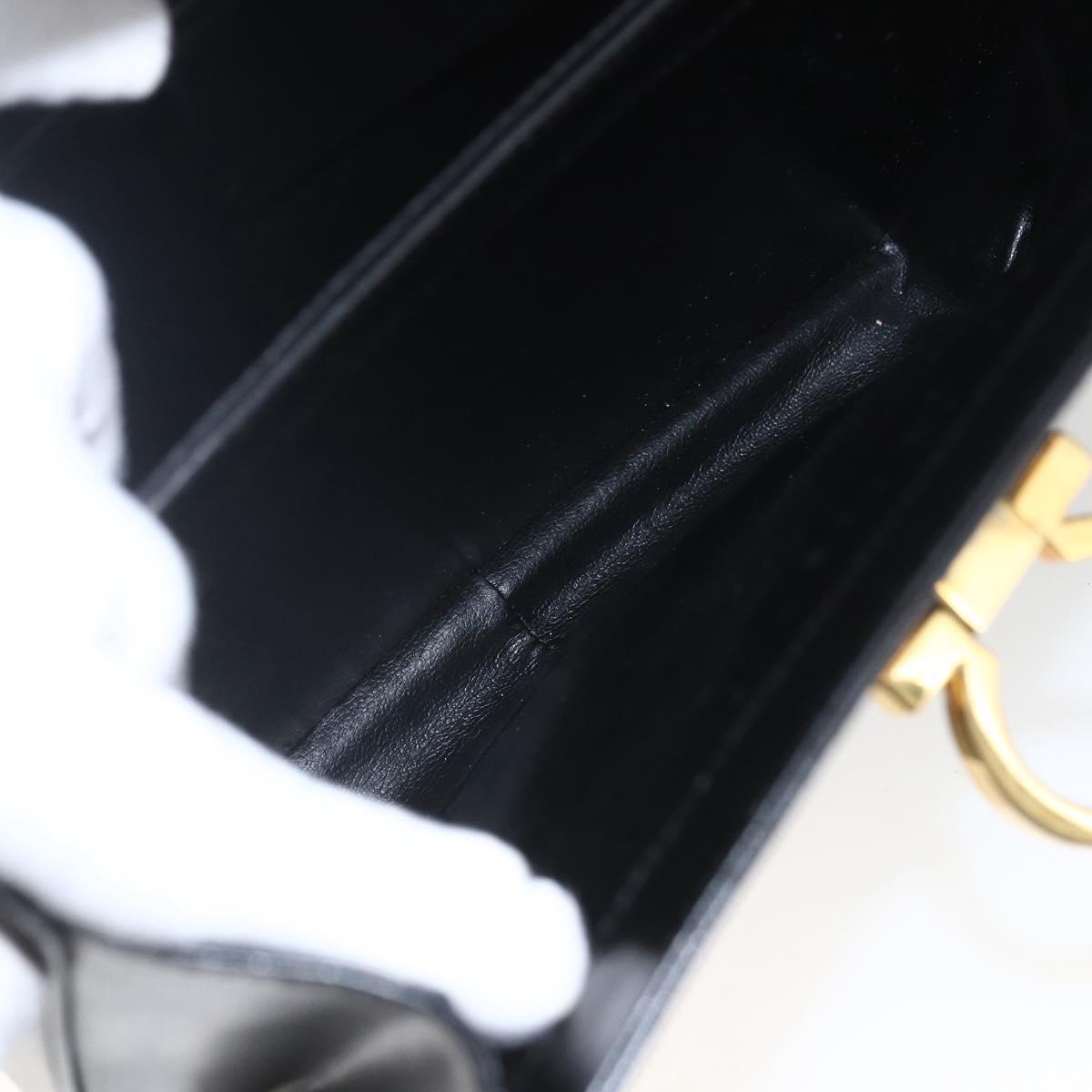 Salvatore Ferragamo Gancini Hand Bag Leather Black Gold Auth 164903