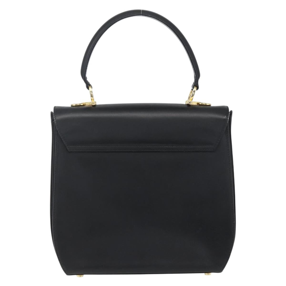 Salvatore Ferragamo Gancini Hand Bag Leather Black Gold Auth 164903
