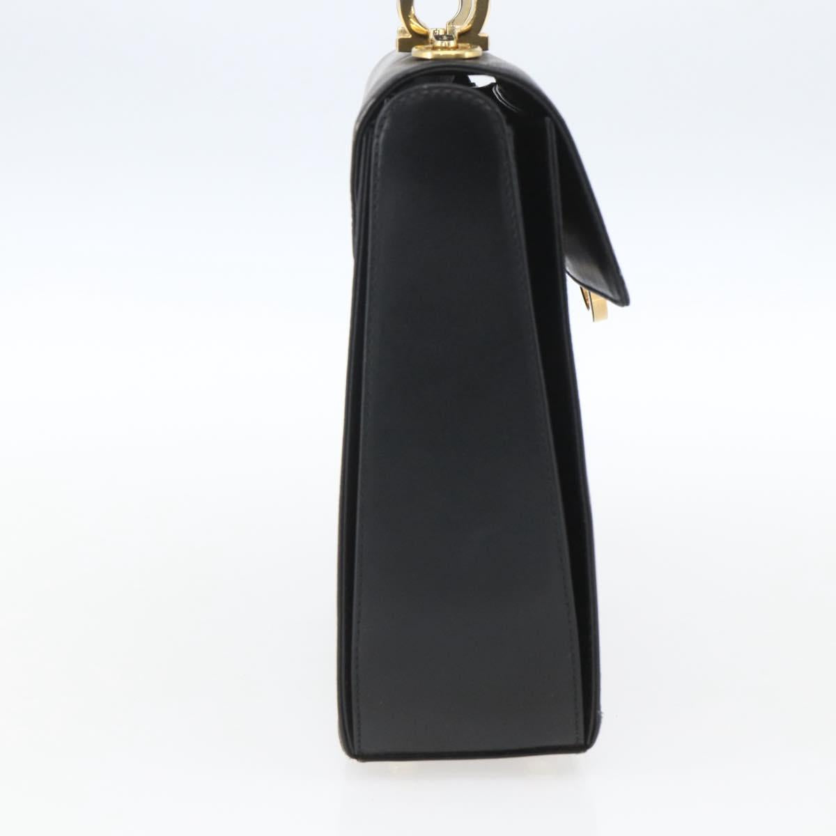 Salvatore Ferragamo Gancini Hand Bag Leather Black Gold Auth 164903