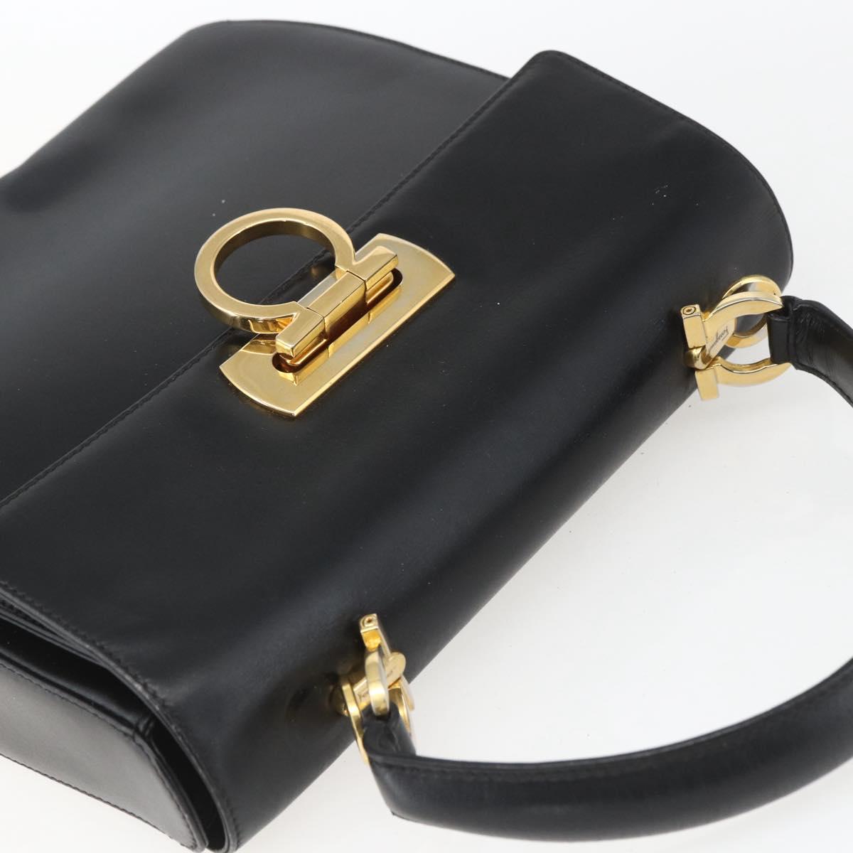 Salvatore Ferragamo Gancini Hand Bag Leather Black Gold Auth 164903