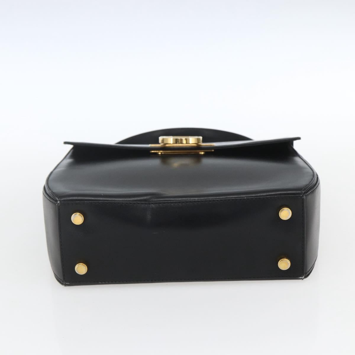 Salvatore Ferragamo Gancini Hand Bag Leather Black Gold Auth 164903