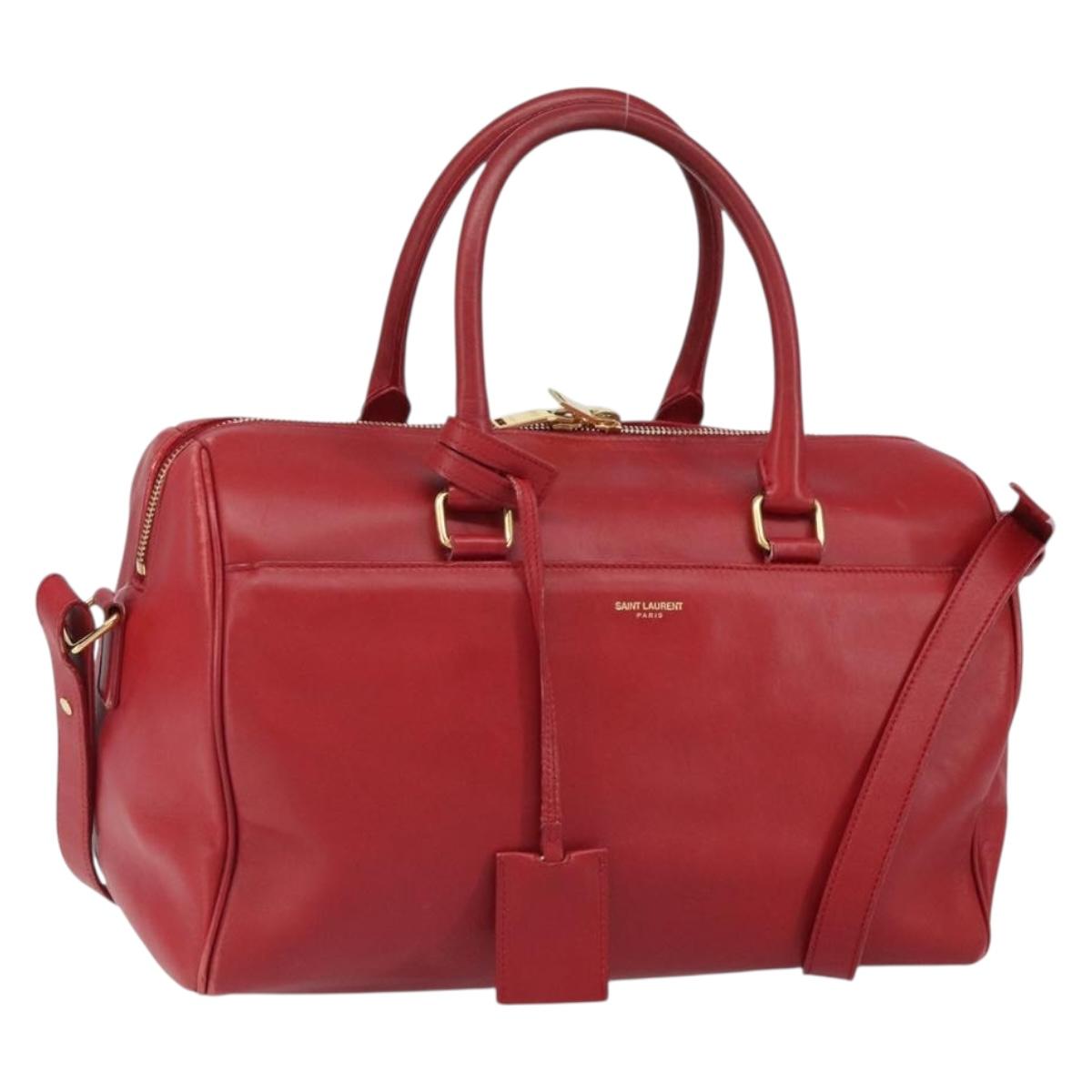 SAINT LAURENT Duffel Hand Bag Leather 2way Red Gold 322049 Auth 164904