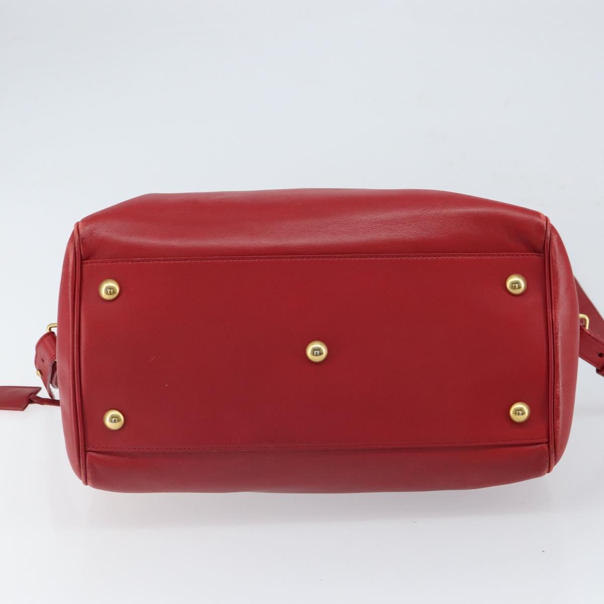 SAINT LAURENT Duffel Hand Bag Leather 2way Red Gold 322049 Auth 164904