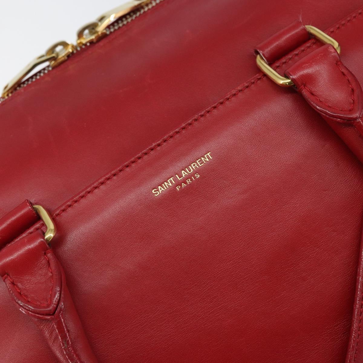 SAINT LAURENT Duffel Hand Bag Leather 2way Red Gold 322049 Auth 164904
