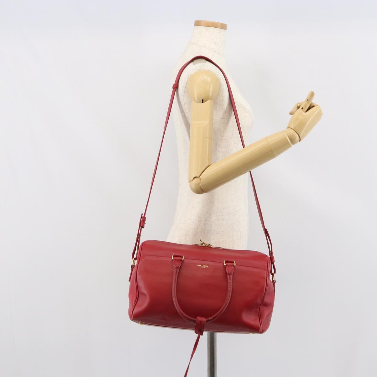 SAINT LAURENT Duffel Hand Bag Leather 2way Red Gold 322049 Auth 164904