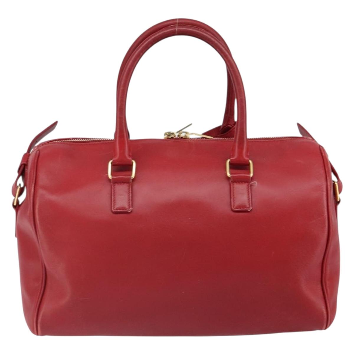 SAINT LAURENT Duffel Hand Bag Leather 2way Red Gold 322049 Auth 164904