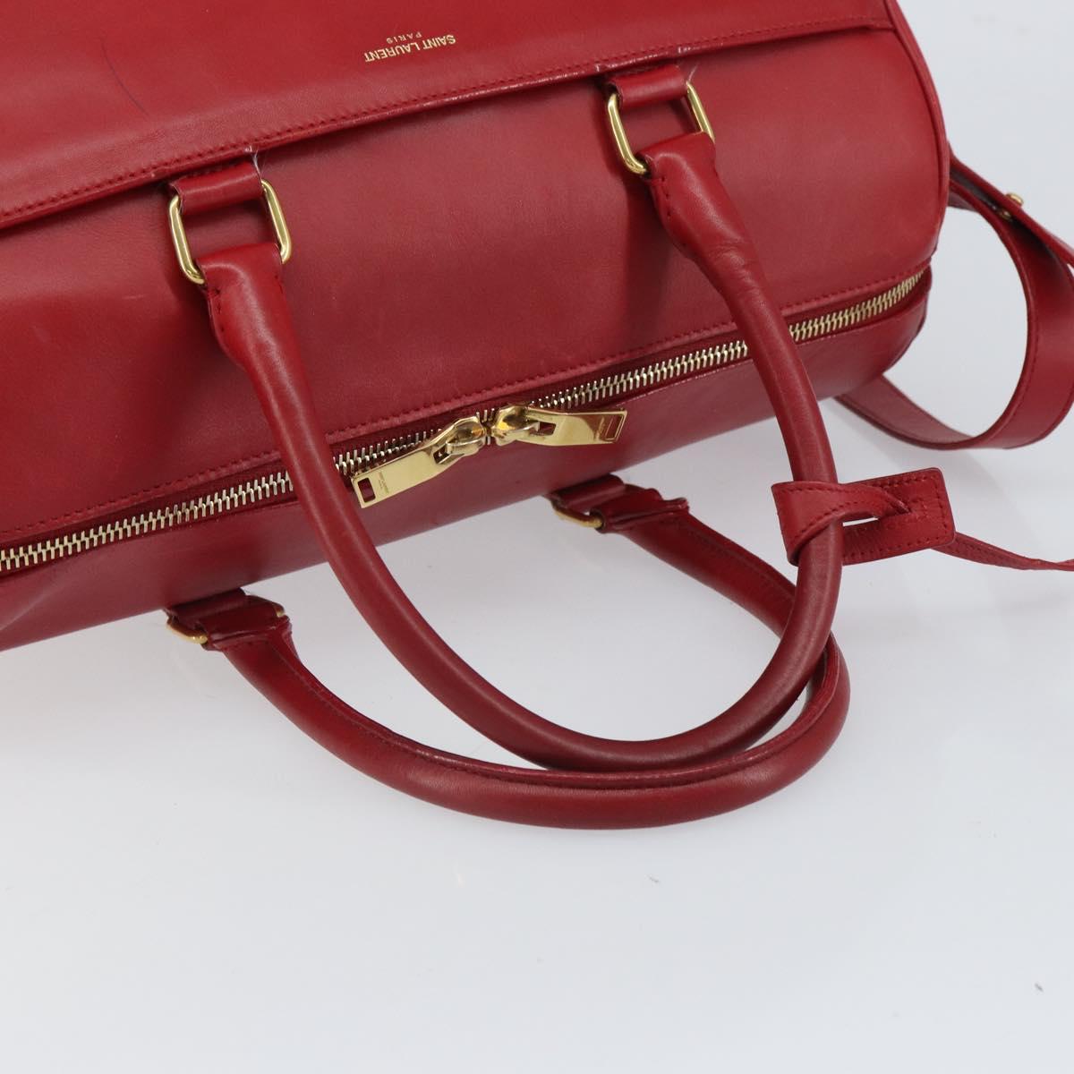 SAINT LAURENT Duffel Hand Bag Leather 2way Red Gold 322049 Auth 164904