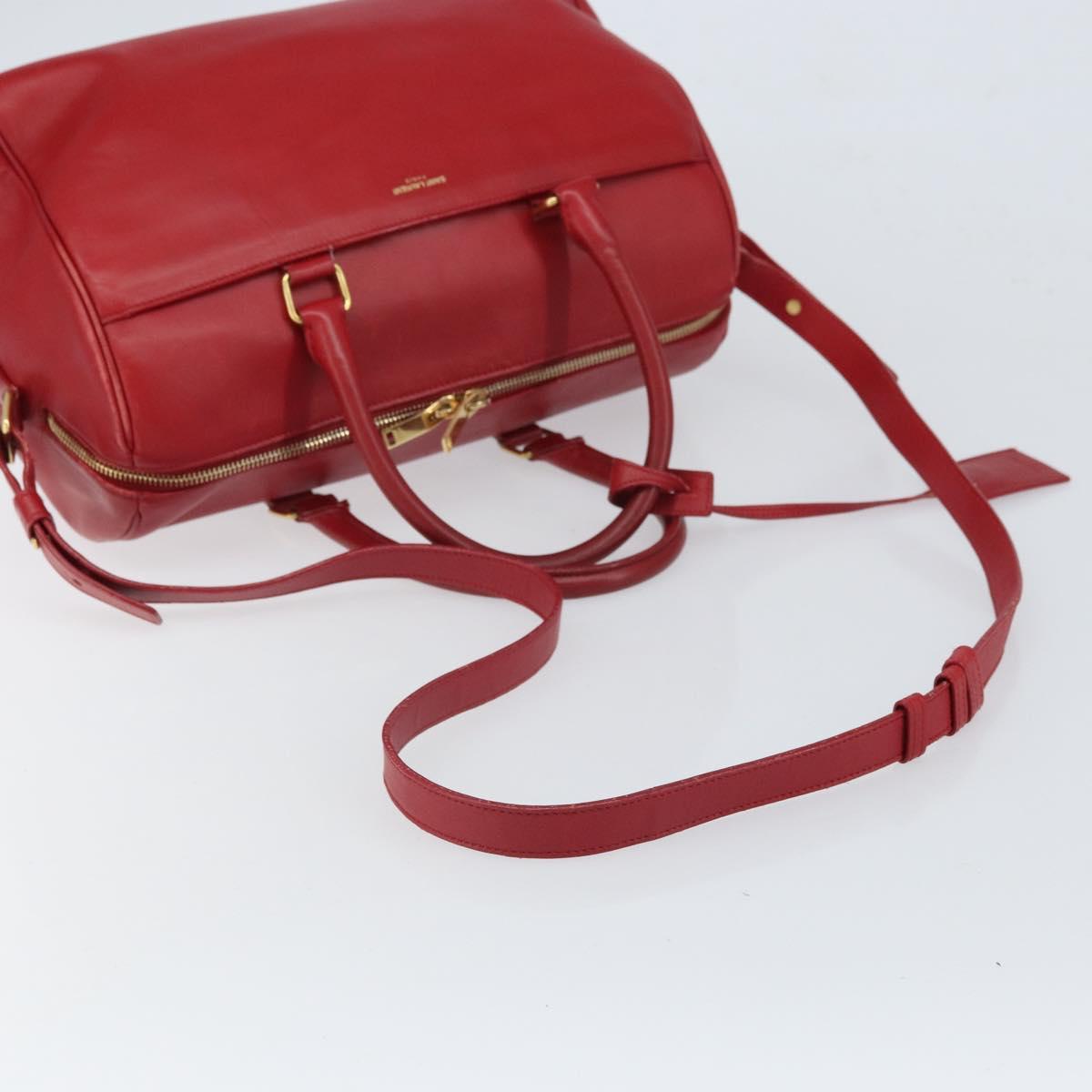 SAINT LAURENT Duffel Hand Bag Leather 2way Red Gold 322049 Auth 164904