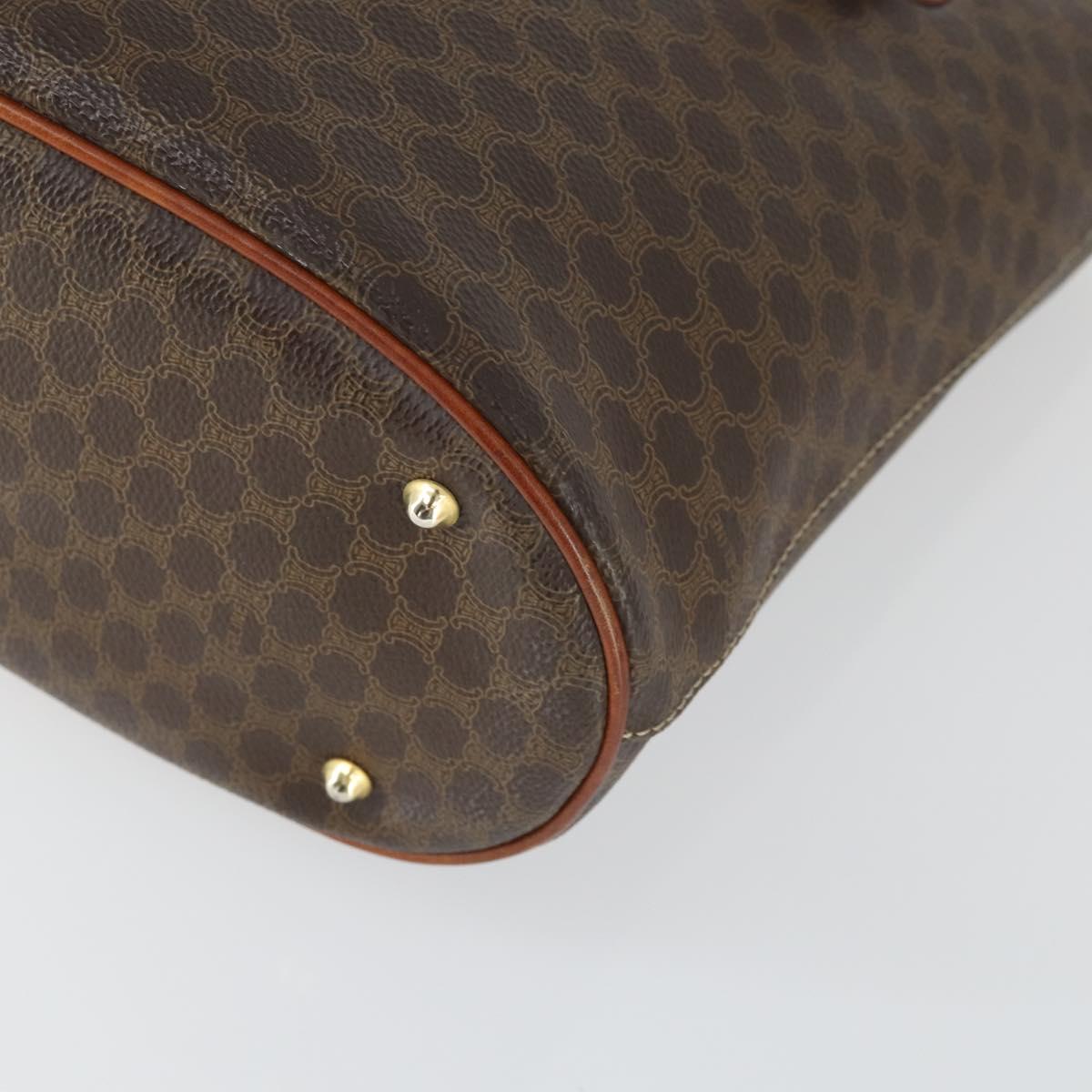 CELINE Macadam Canvas Tote Bag PVC Leather Brown Gold Auth 164910