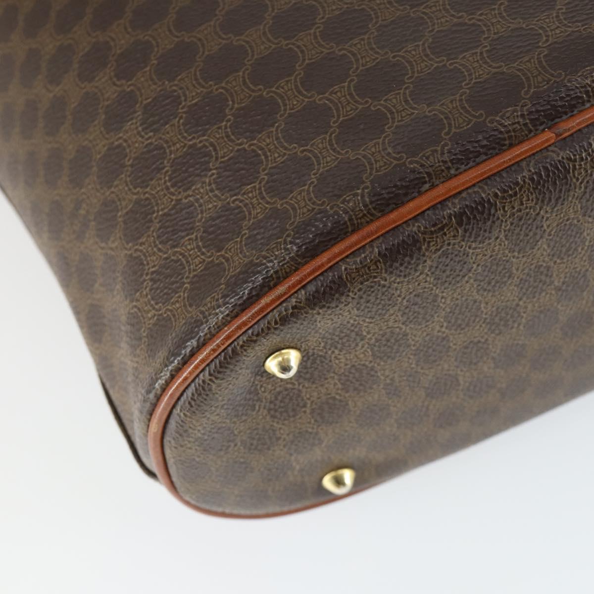 CELINE Macadam Canvas Tote Bag PVC Leather Brown Gold Auth 164910