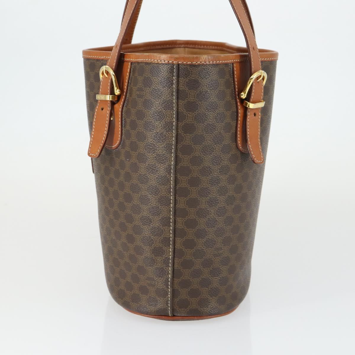 CELINE Macadam Canvas Tote Bag PVC Leather Brown Gold Auth 164910